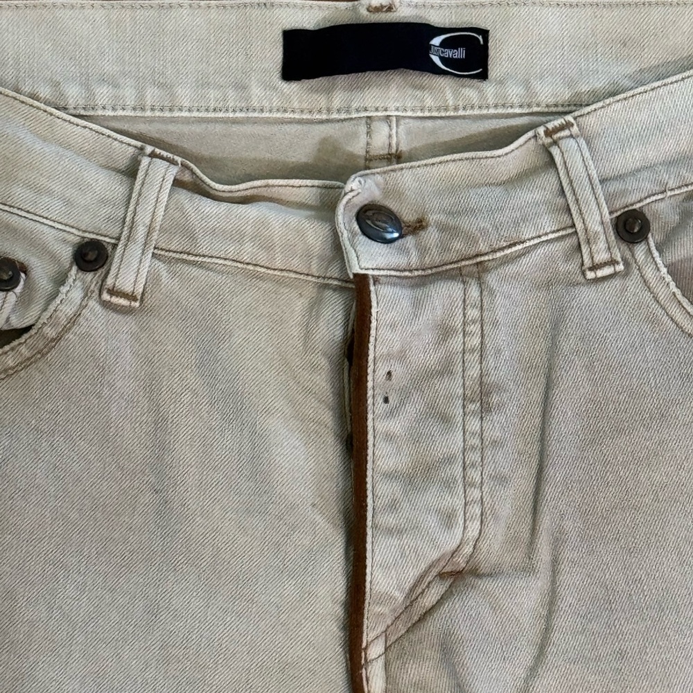 Just Cavalli Men's Beige Distressed Jeans - Picture 4 of 9